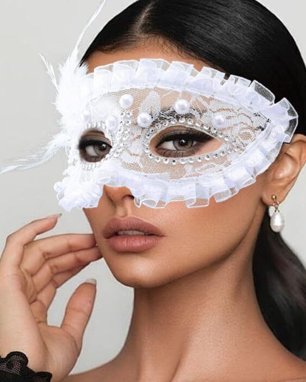 9650 Costume Mask Feather Pearl Mask Venetian Carnival Halloween Mask Mardi